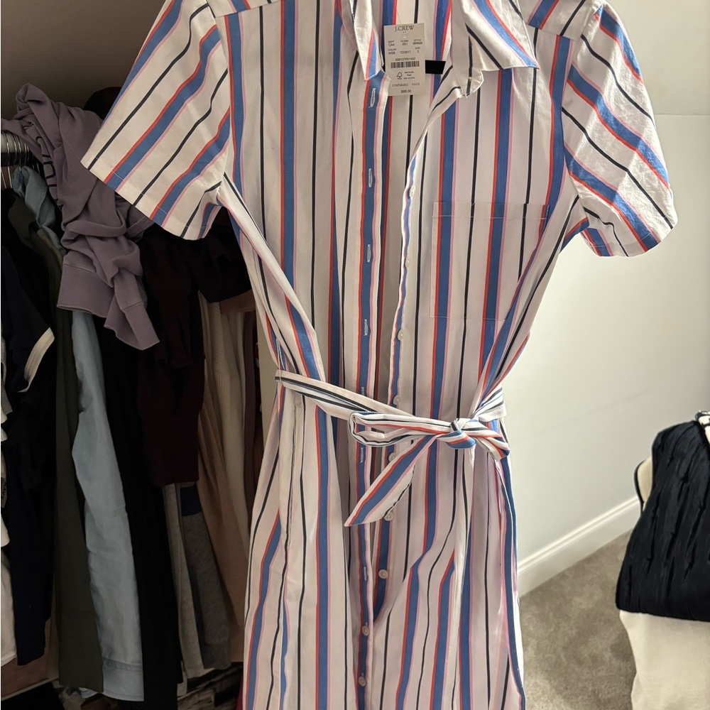 Striped Button-Up Dress with Belt